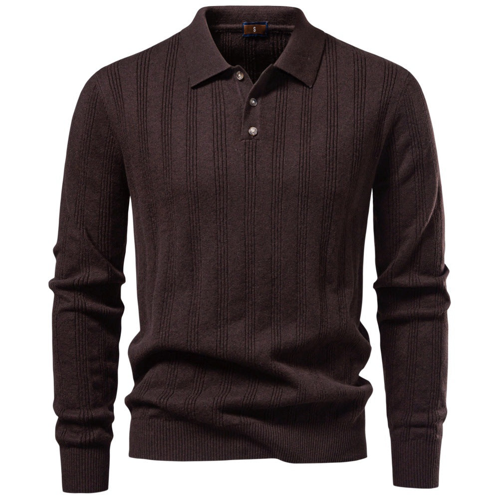 Herren Langarm-Feinstrick-Poloshirt mit Strukturstreifen und geripptem Saum Drune