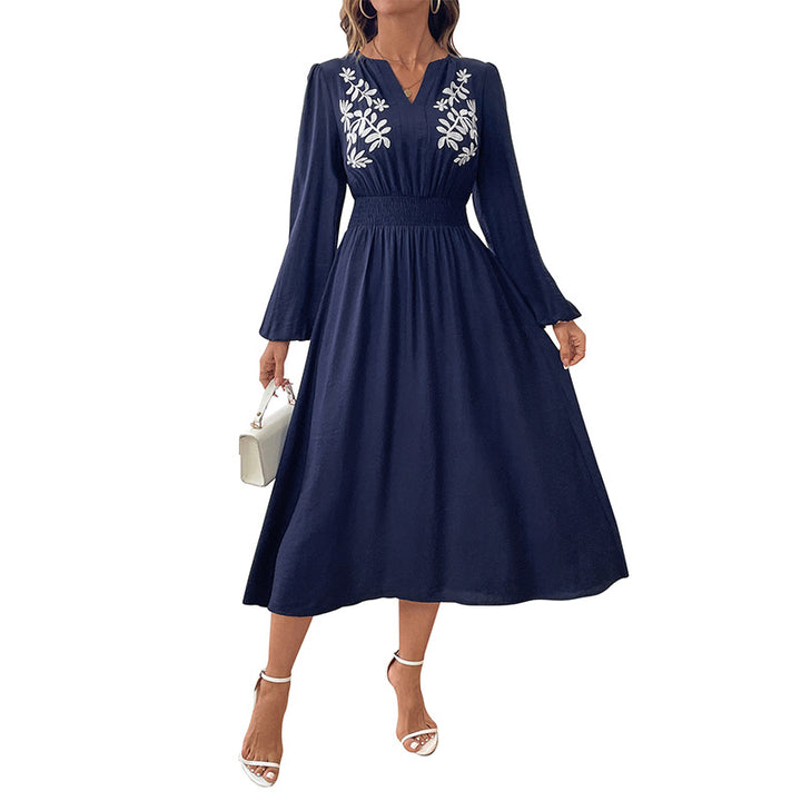 Damen Elegantes Midikleid mit floralem Stickmuster Drune