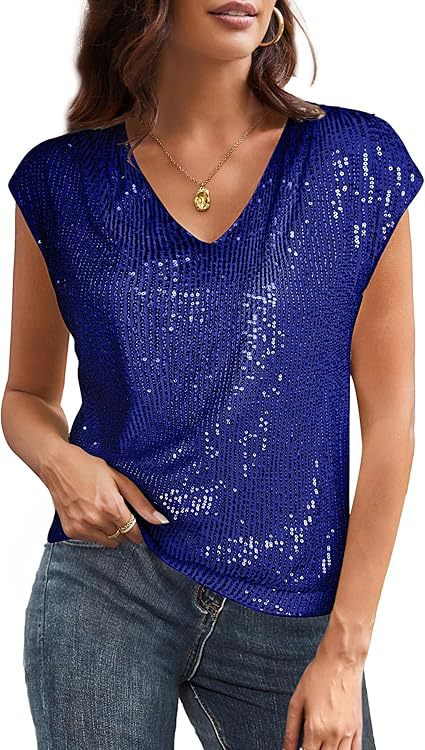 Damen Glitzerndes Oberteil mit V-Ausschnitt und lockerer Passform Drune