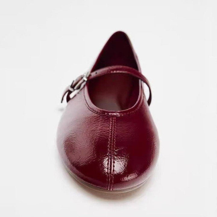 Damen Ballerinas mit verstellbarem Riemen und glänzendem Obermaterial Drune