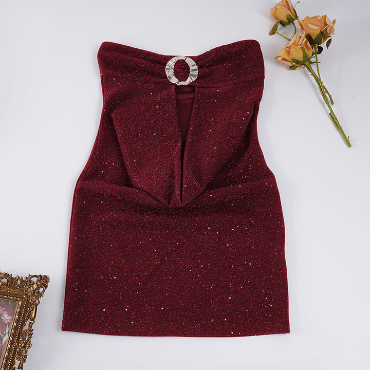 Damen elegantes Top mit glitzerndem Design und außergewöhnlichem Rückenausschnitt Drune