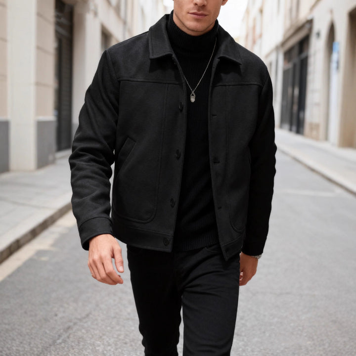 Herren nan moderner Trucker-Overshirt aus Velourslederimitat mit Ziernähten und aufgesetzten Taschen Drune