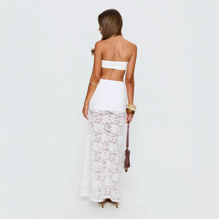 Damen Strandkleid mit raffinierten Spitzen-Detail und verstellbarem Bindedetail Drune