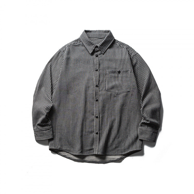 Herren Gestreiftes Oversize-Hemd aus gewaschenem Baumwollmix mit Brusttasche Drune