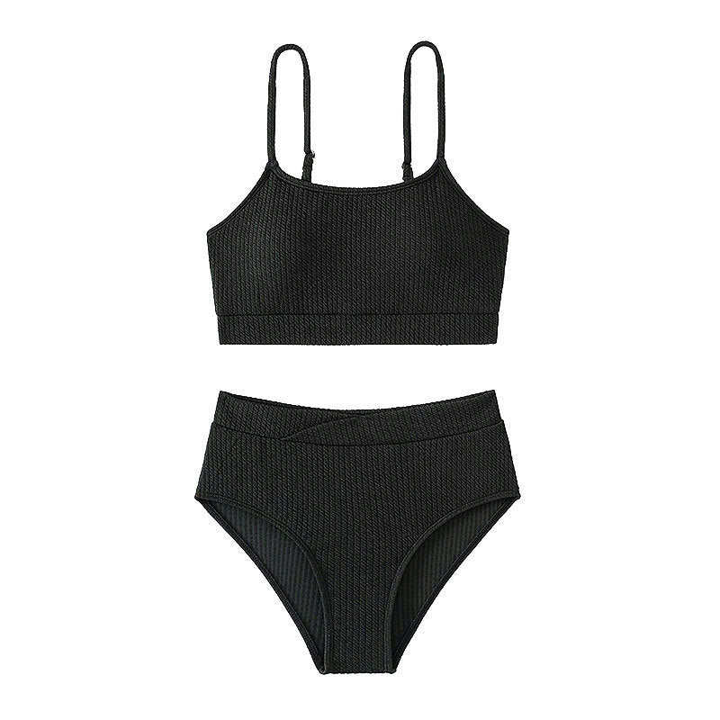 Damen High-Waist Bikini Set mit sportlichem Crop-Top und Rippstruktur Drune