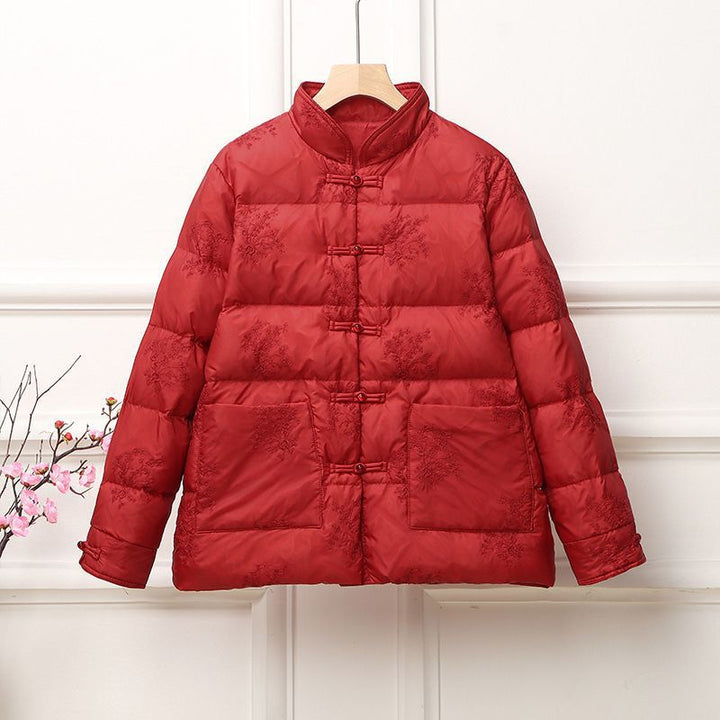 Damen wattierte Steppjacke mit Stehkragen und traditioneller Knopfleiste Drune