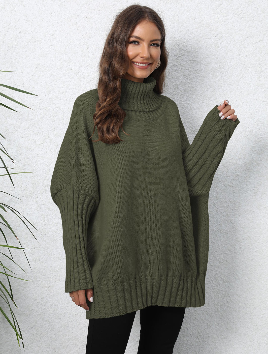 Damen Oversized Strickpullover mit hohem Kragen und voluminösen Ärmeln Drune