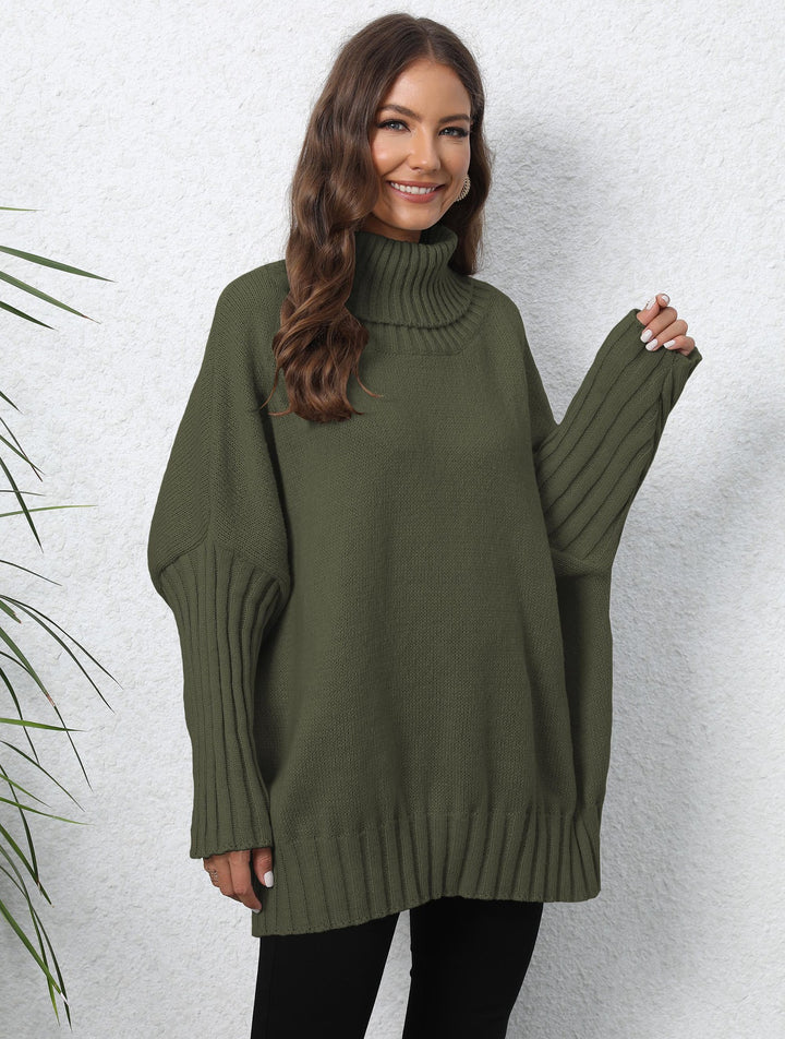 Damen Oversized Strickpullover mit hohem Kragen und voluminösen Ärmeln Drune