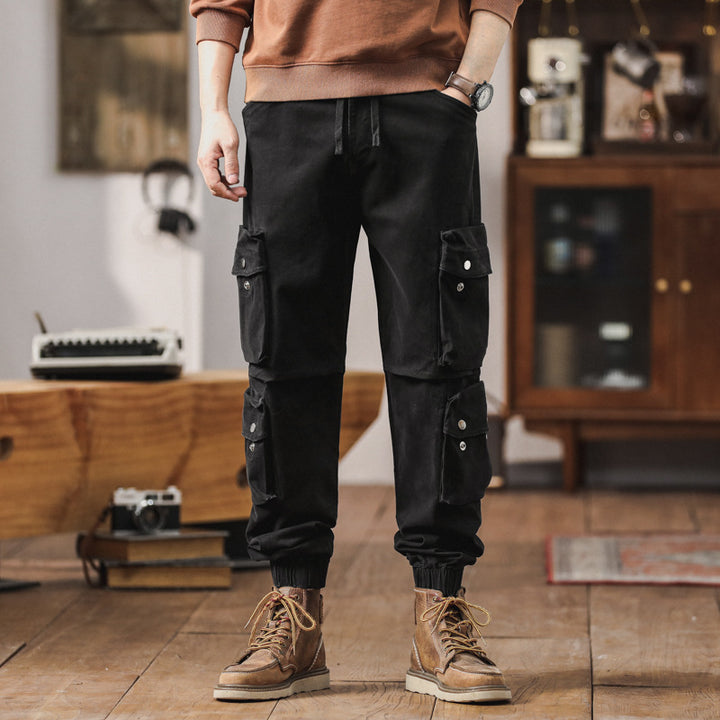 Herren lockere Cargo-Jogginghose mit Multifunktionstaschen, Kordelzug und elastischen Bündchen Drune