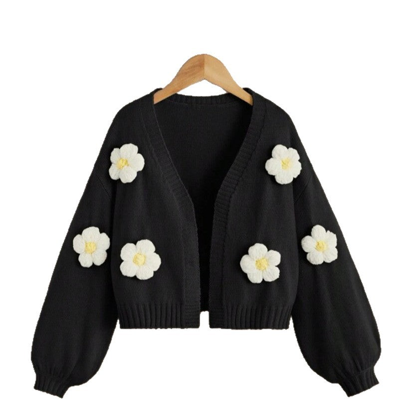 Damen Kurzjacke mit verspielten Blumenapplikationen Drune