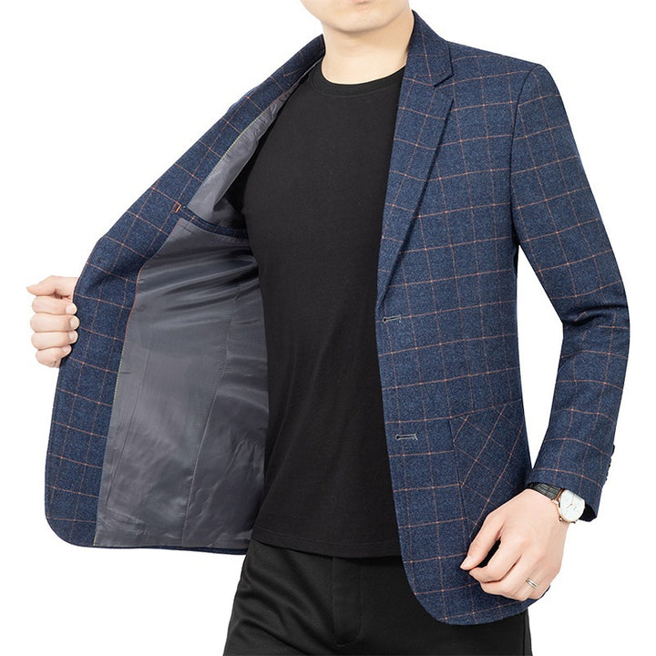 Herren Kariertes Slim-Fit Sakko aus Wollmischung Drune
