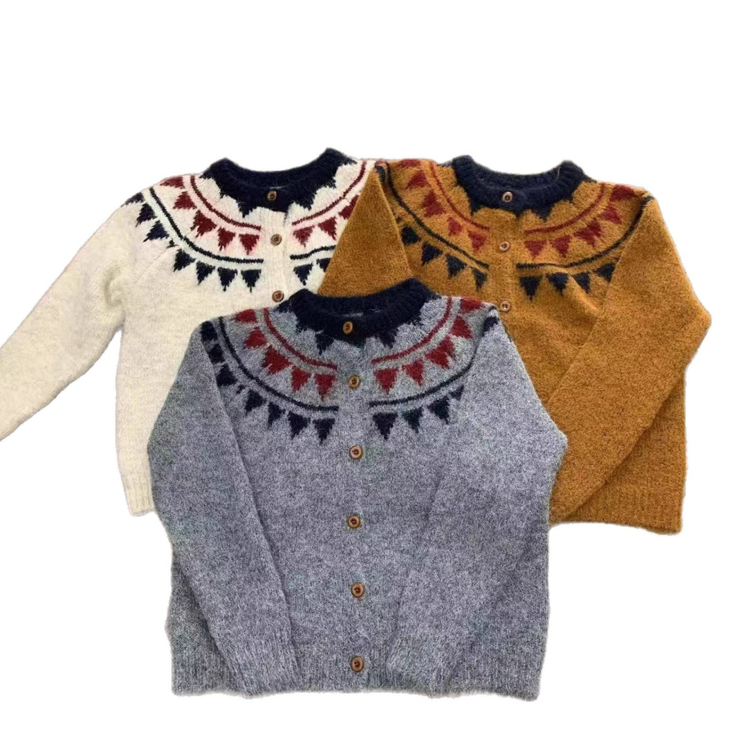 Damen kuscheliger Strickcardigan mit grafischem Norweger-Muster und Holzknopfdetails Drune