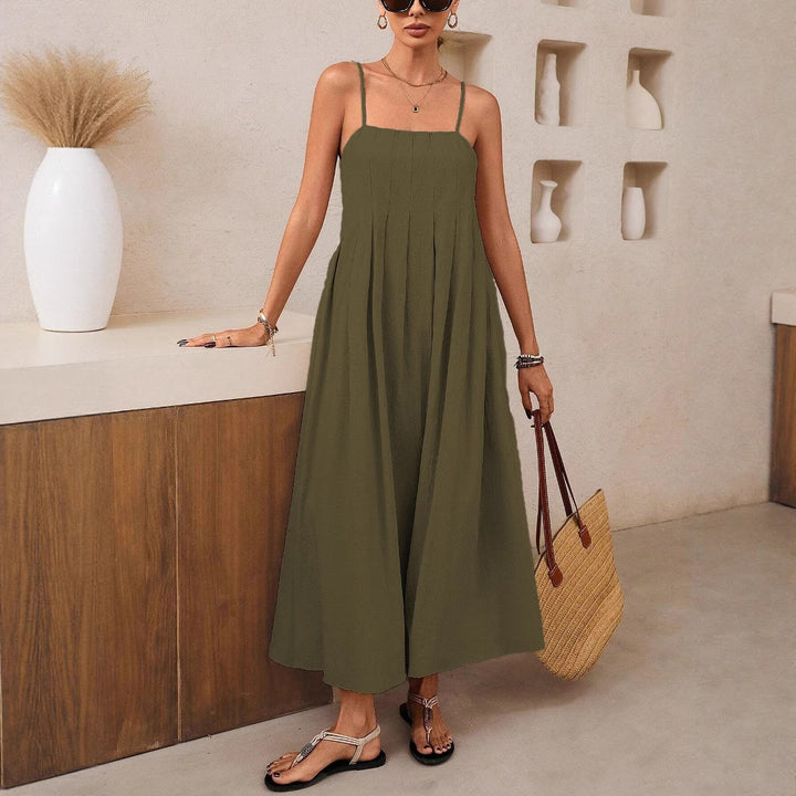 Damen Langärmliges Maxikleid mit Faltenwurf und Spaghettiträgern Drune