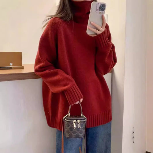 Damen Grobstrickpullover mit Stehkragen und seitlichen Schlitzen Drune