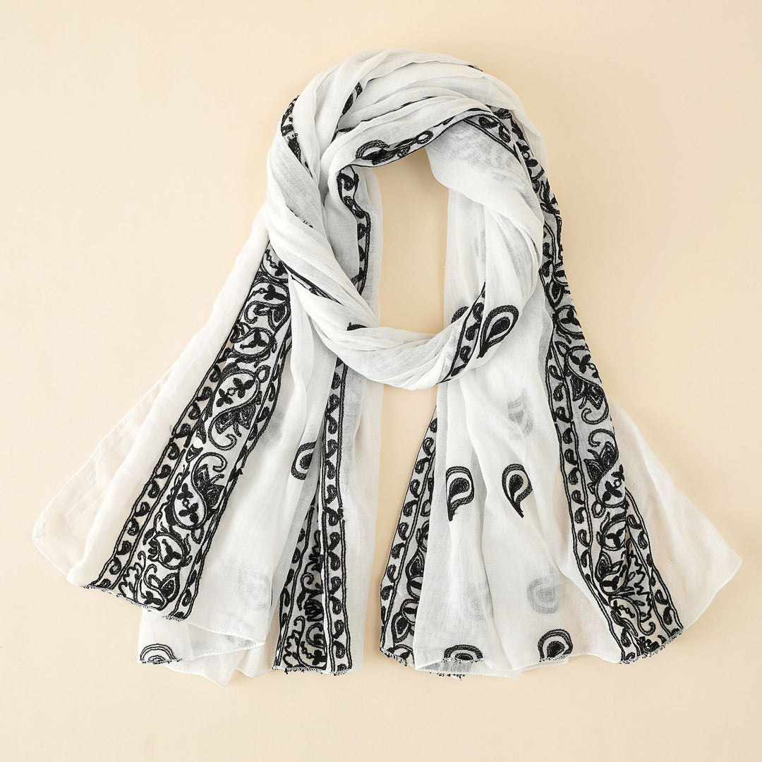 Damen eleganter Schal aus hochwertigem Chiffon mit filigraner Stickerei Drune