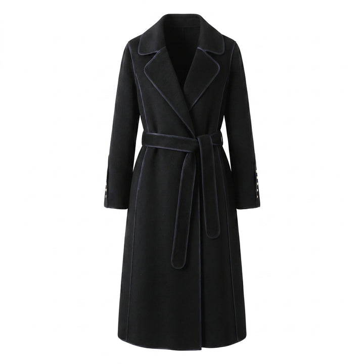 Damen Eleganter Wickelmantel mit Gürtel und hochwertigen Details Drune