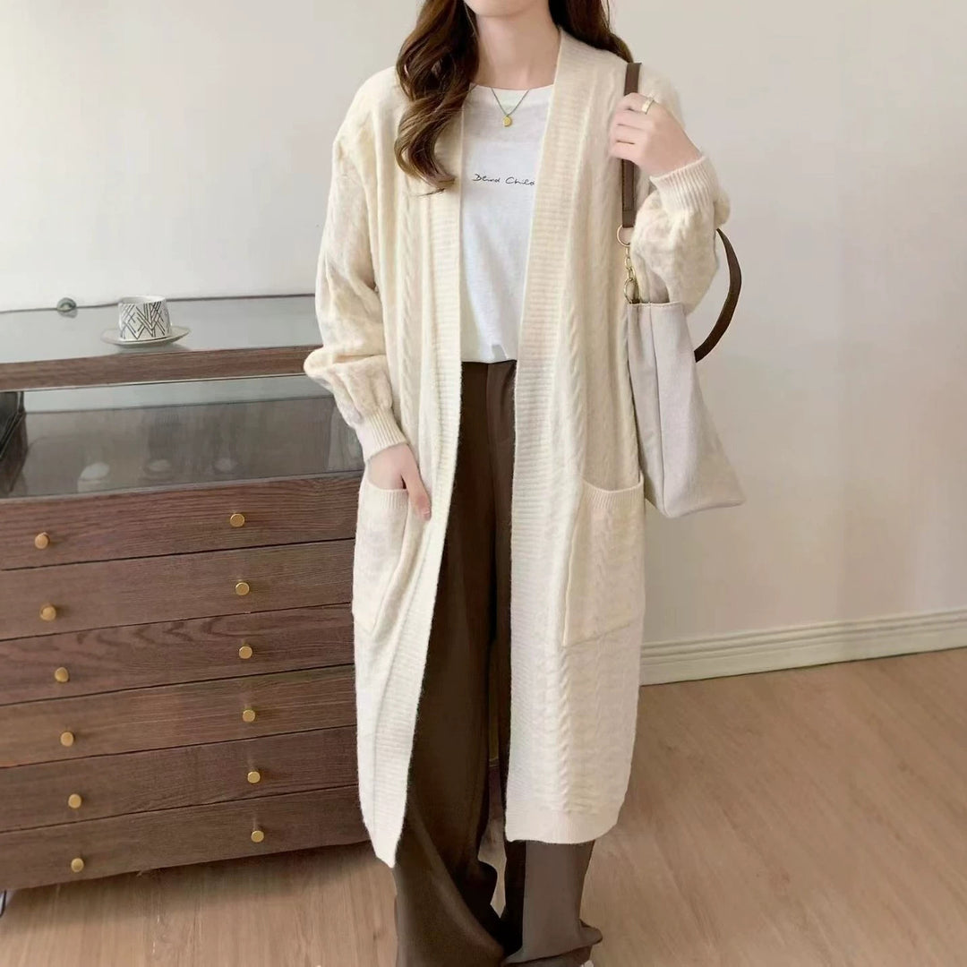 Damen Gemütlicher Strickcardigan mit Kapuze und Taschen Drune