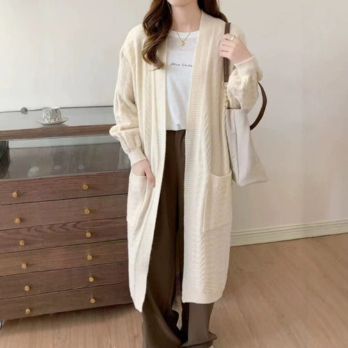 Damen Gemütlicher Strickcardigan mit Kapuze und Taschen Drune