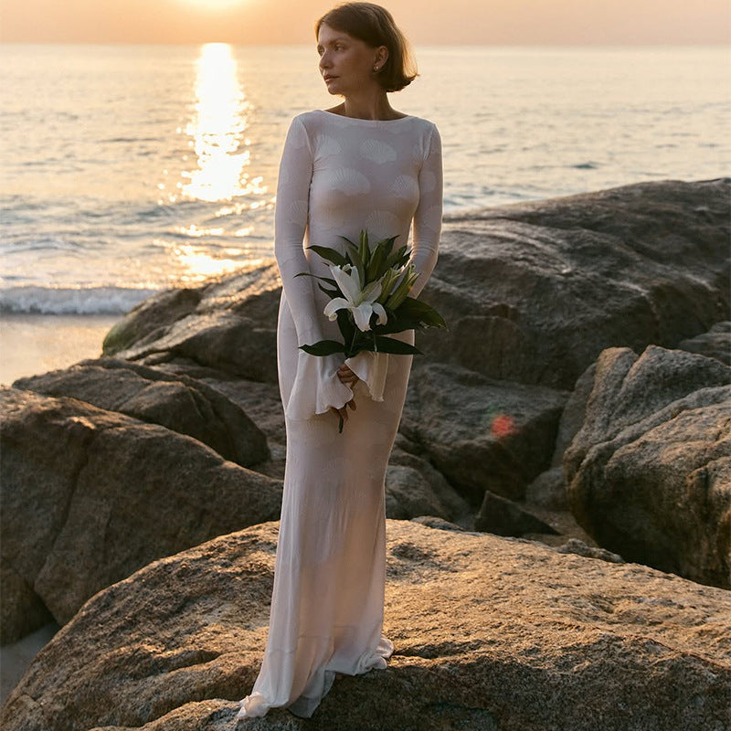 Damen Elegantes Maxikleid mit schickem Flügelärmel-Design Drune