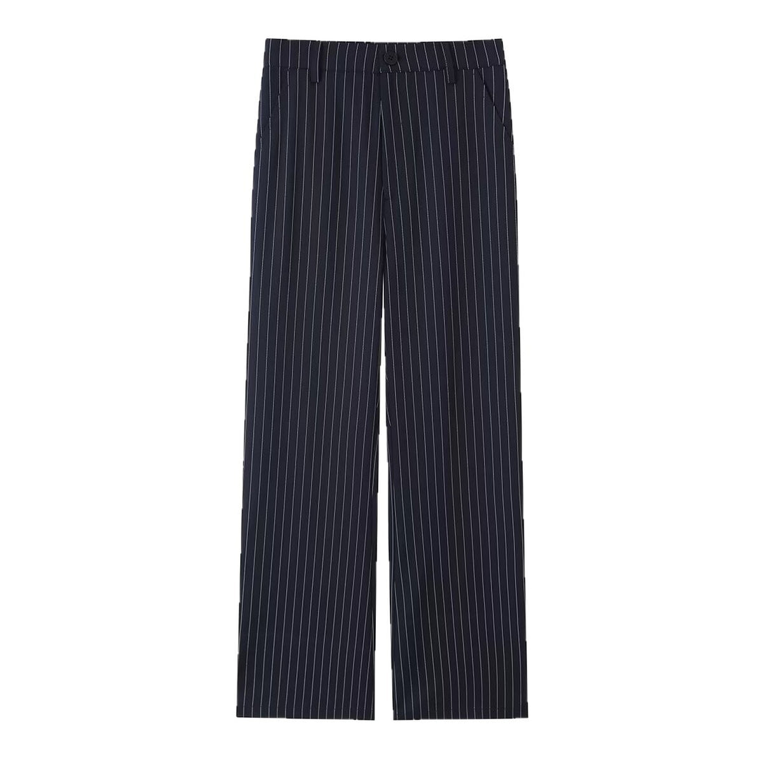 Damen Highwaist-Hose mit weitem Bein und Nadelstreifen Drune