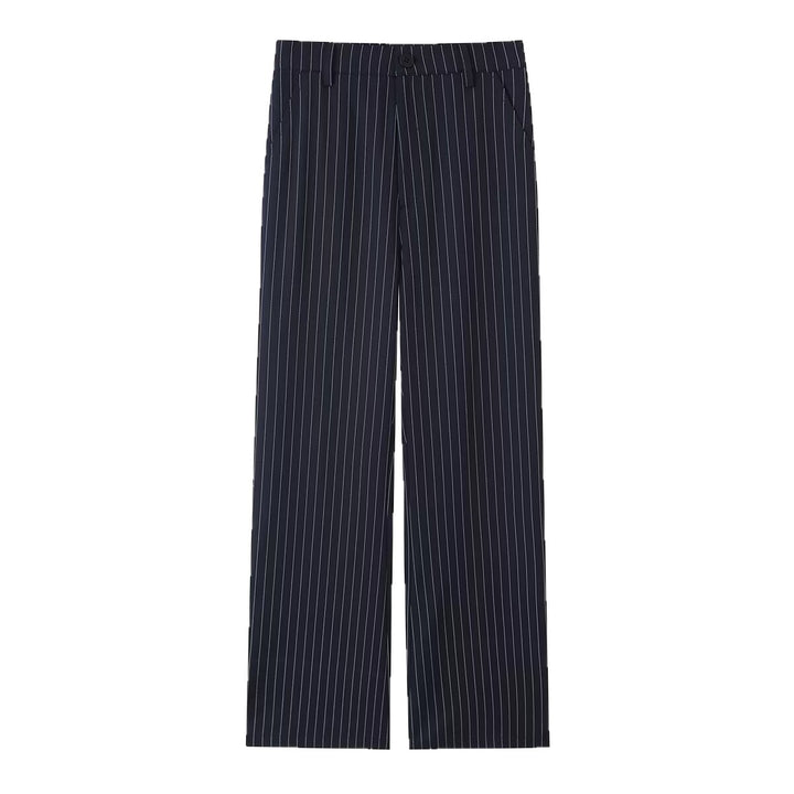 Damen Highwaist-Hose mit weitem Bein und Nadelstreifen Drune