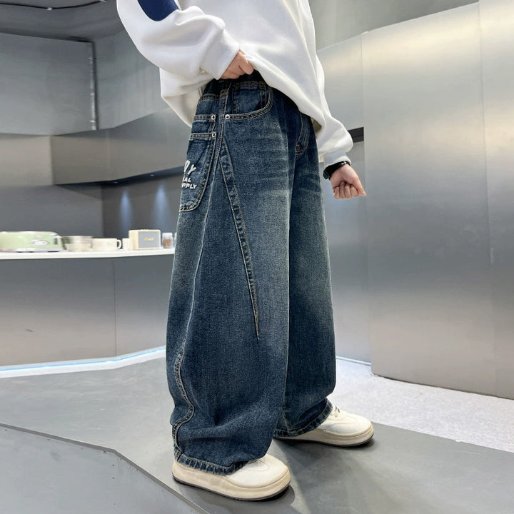 Unisex weite Denim Hose mit kreativen Gestaltungselementen Drune