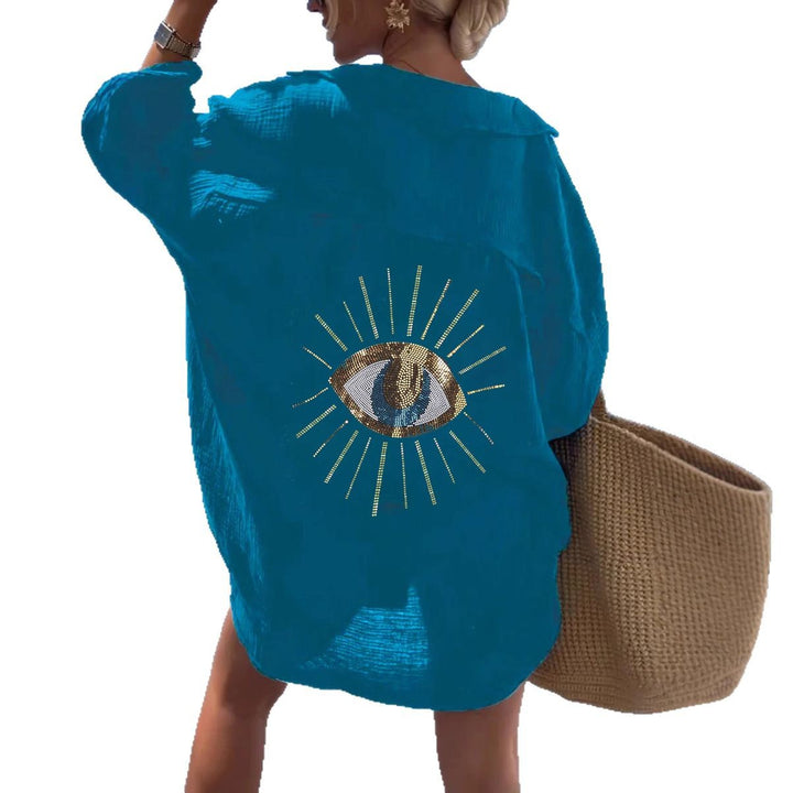 Damen Langarm-Hemdjacke mit auffälligem Augenprint Drune