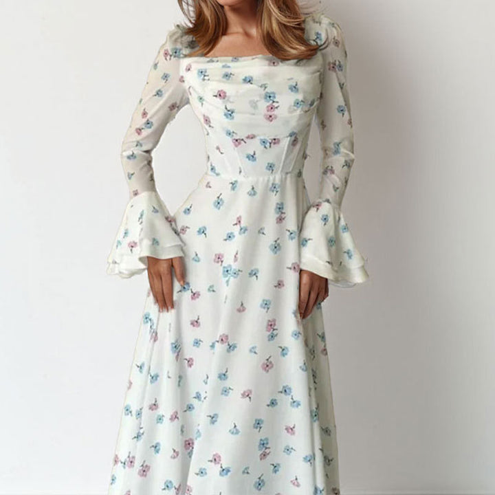 Damen Elegantes Maxikleid mit floralen Applikationen und voluminösen Ärmel Drune