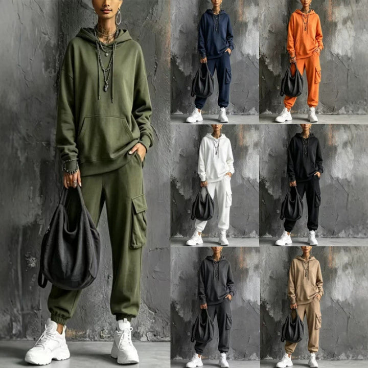 Damen Oversize Hoodie- und Cargo-Jogger-Set aus French Terry Drune