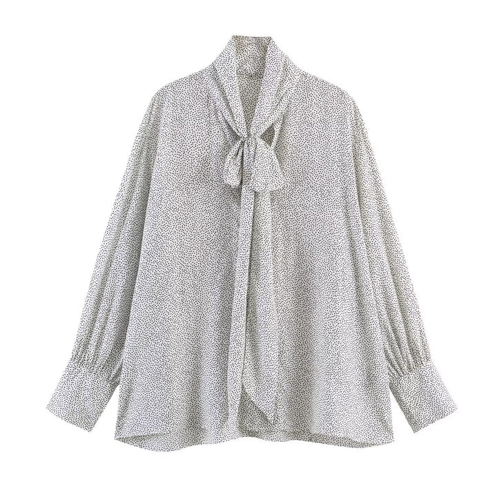Damen Oversize-Bluse mit Schleifenkragen und Ballonärmeln Drune