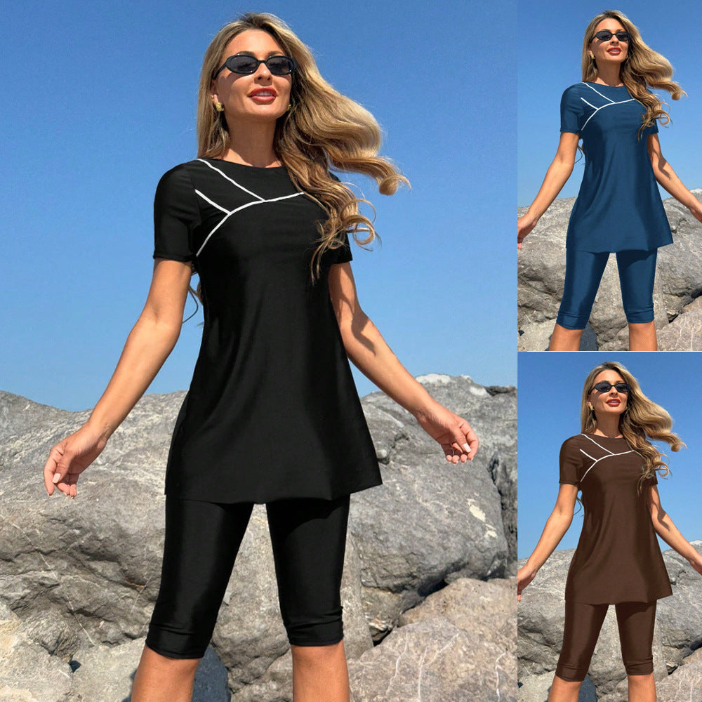 Damen Sportanzug mit kurzem Oberteil und Radlerhose Drune