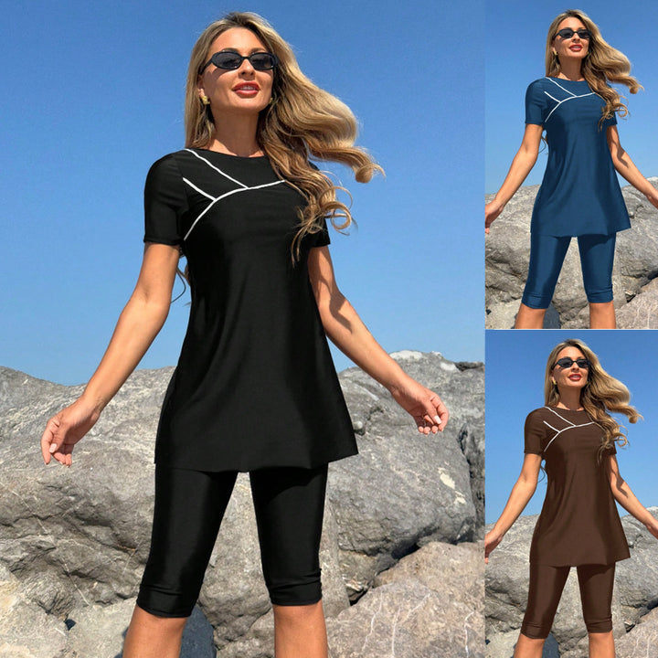 Damen Sportanzug mit kurzem Oberteil und Radlerhose Drune