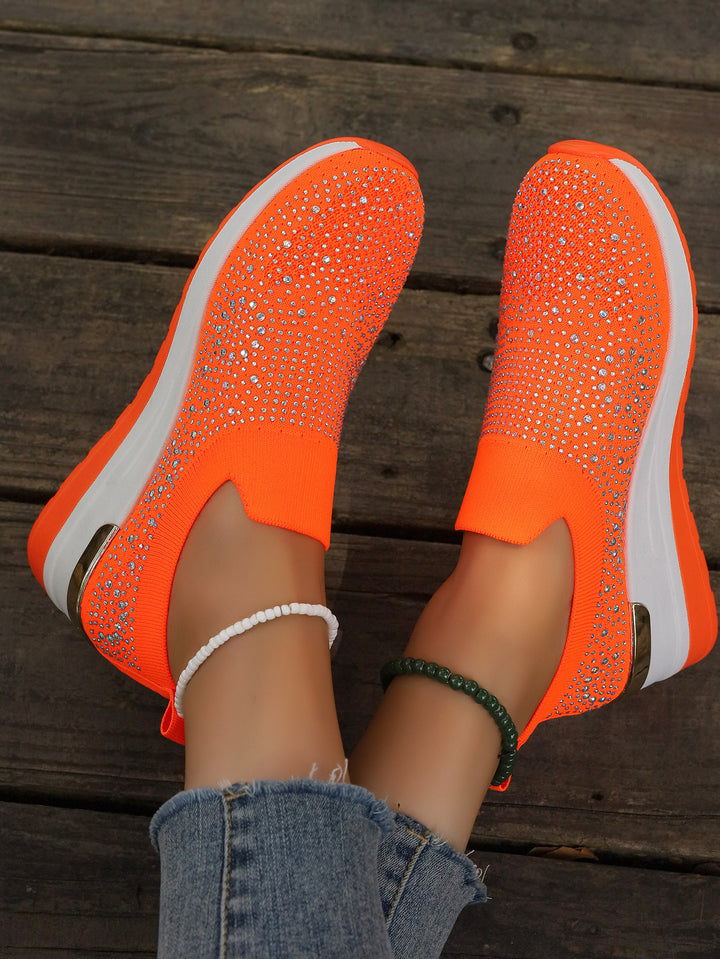 Damen  Strick Slip-On Sneaker mit funkelndem Strassbesatz, elastischem Einstieg und dämpfender Plateausohle Drune