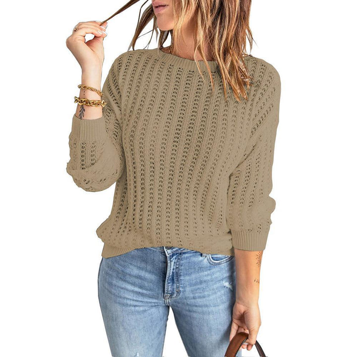 Damen Lockerer Ajour-Strickpullover mit Rundhalsausschnitt und Rippbündchen Drune