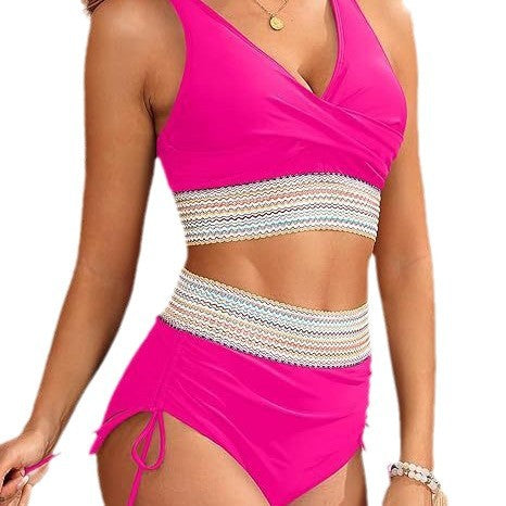 Damen Hochgeschnittener Bikini mit eleganter Wickeloptik und dekorativem Bund Drune