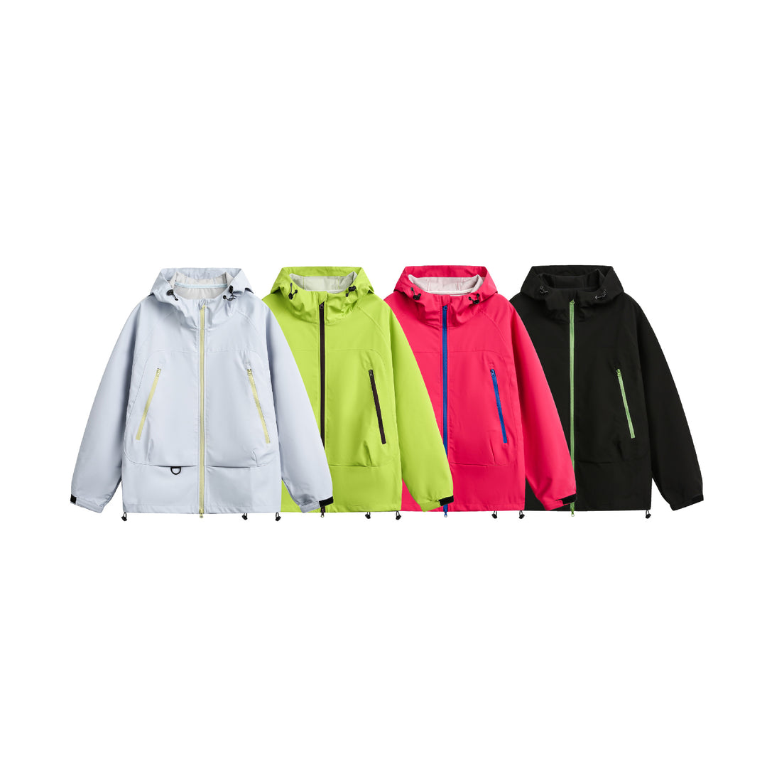 Damen Wasserdichte Softshell‑Regenjacke mit Kapuze, verstellbarem Saum und kontrastierenden Reißverschlüssen Drune