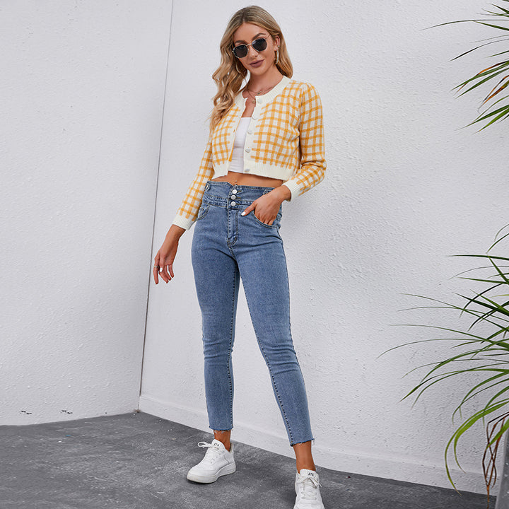 Damen Kuscheliger Karo Strickcardigan Drune