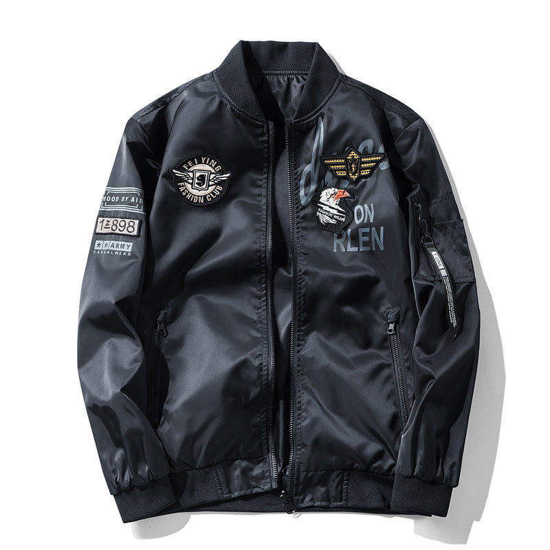 Herren Piloten-Bomberjacke mit Emblemapplikationen, leichtem Nylonaußenstoff und Ärmeltasche Drune