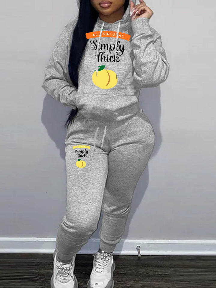 Damen Hoodie- und Jogginghose-Set mit kreativem Fruchtmotiv und bequemer Passform Drune