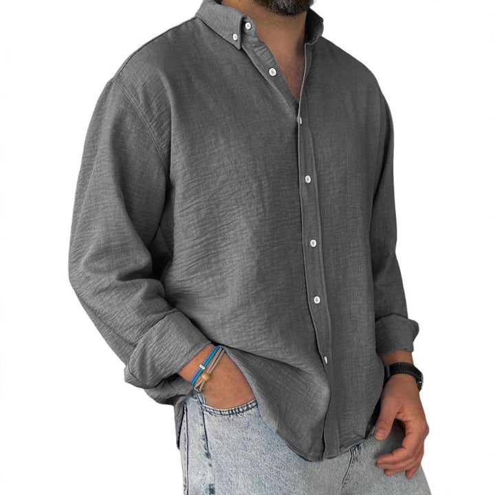 Herren nan leichtes Baumwoll-Leinen-Hemd mit Button-Down-Kragen und entspannter Relaxed-Fit Drune