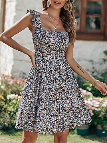 Damen Sommerkleid mit Rüschenärmeln und Schlitz Drune