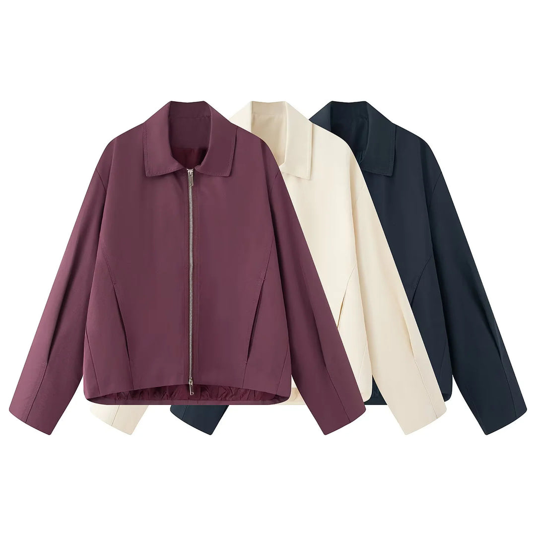 Damen nan leichte lässige Boxy-Blousonjacke mit verdecktem Zwei-Wege-Reißverschluss, hohem Kragen und seitlichen Eingrifftaschen Drune