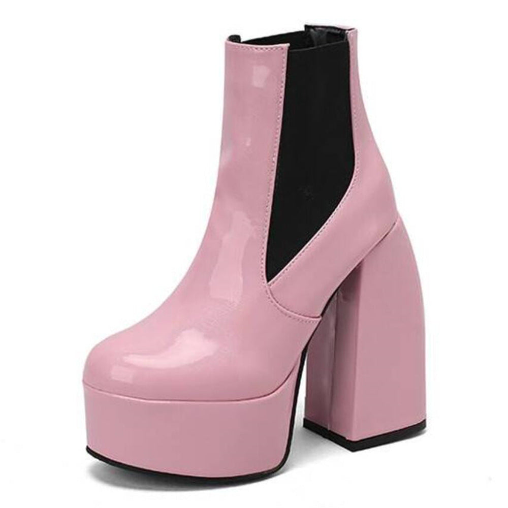 Damen Chunky Plattform Ankle Boots mit transparentem Blockabsatz Drune