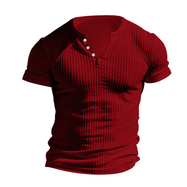 Herren kurzärmeliges Henley-T-Shirt mit strukturiertem Rippdesign und praktischem Knopfverschluss Drune