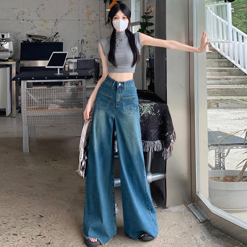 Damen Weitgeschnittene Hochtaillierte Jeans Drune