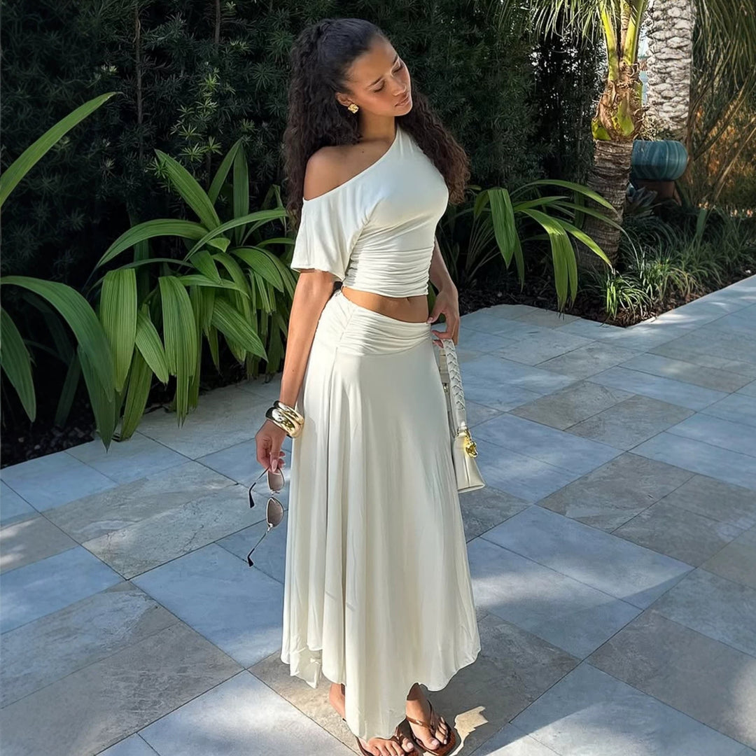 Damen Elegantes Maxikleid mit asymmetrischem Design und Raffung Drune