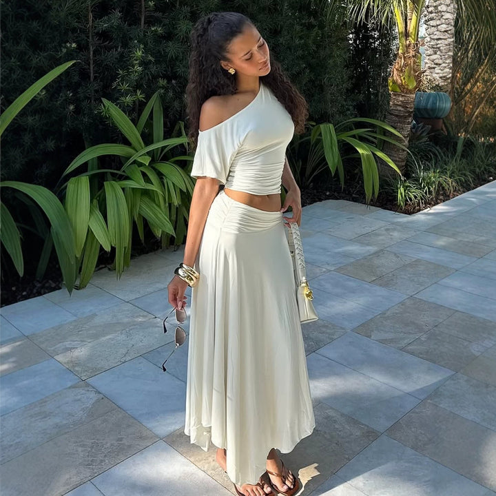 Damen Elegantes Maxikleid mit asymmetrischem Design und Raffung Drune