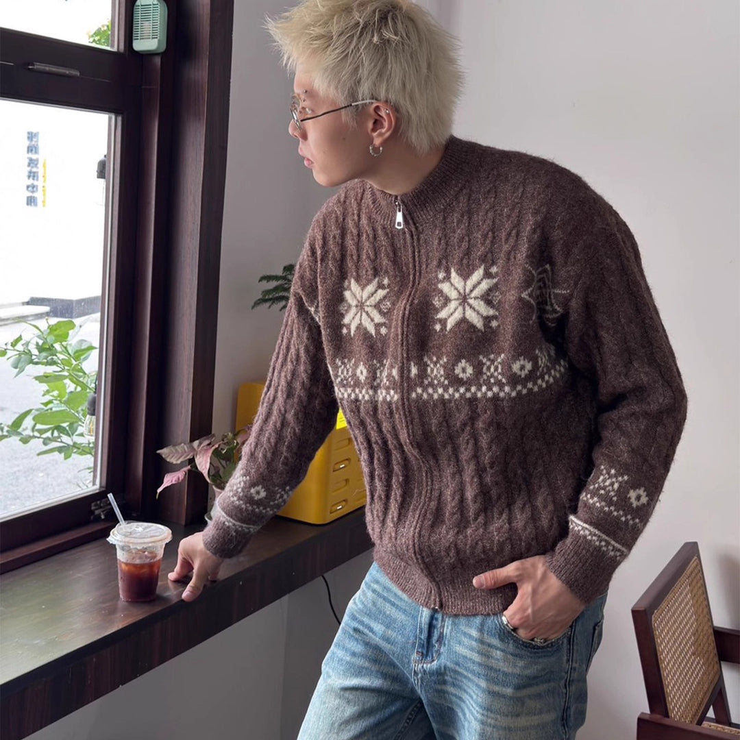 Herren Pullover mit Zipper und geometrischem Muster Drune