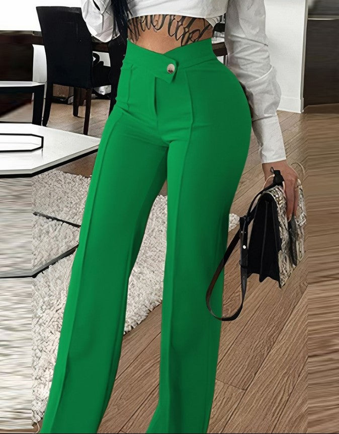 Damen Elegante hohe Taille Hose mit dekorativen Knopfdetails Drune