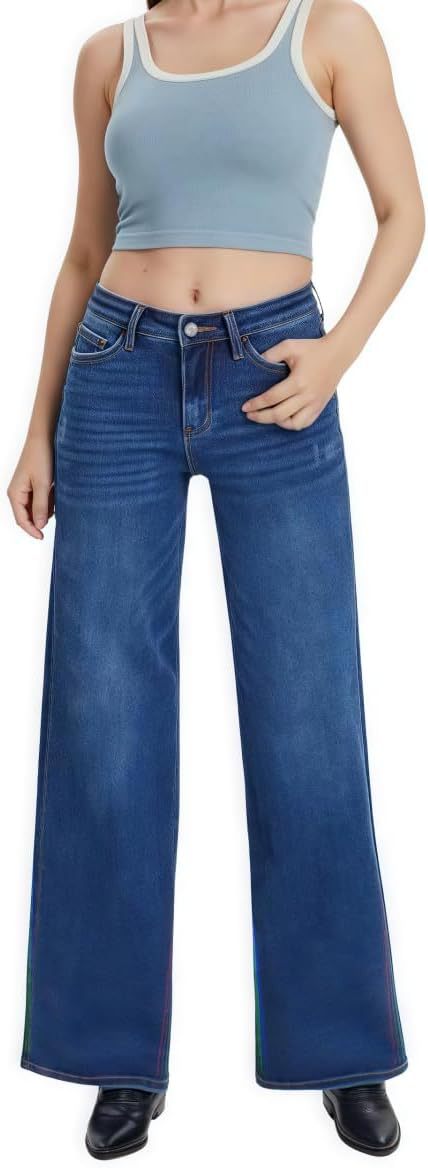 Damen Weite High‑Waist Schlagjeans aus Stretch Denim Drune